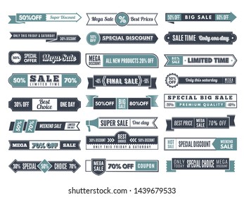 Vintage banners. Ribbon ornaments special offers sales discounts border and dividers retro vector horizontal ellements. Illustration of offer discount, best choice