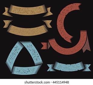 Vintage banners and ribbons for coats of arms with letterpress or rubber stamp effect. Vector illustration.