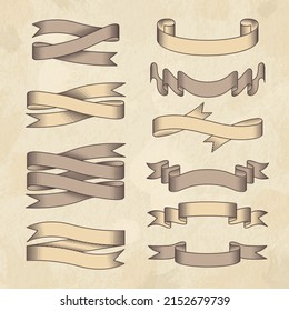 Vintage banners. Sketch ribbons engrave tape recent vector sketched templates for design projects