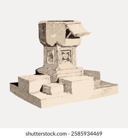 Vintage baptism font illustration, isolated vector element. 