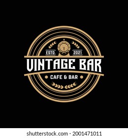 Vintage Bar Cafe Stamp Label Emblem Badge Logo Design Template. Suitable For Beer Whiskey Alchohol Rum Bar Cafe Brewery Pub Restaurant In Vintage Retro Hipster Style Logo Design