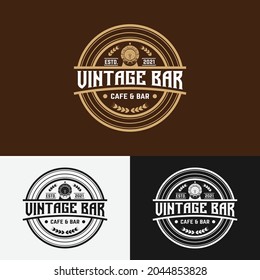 Vintage Bar Cafe Stamp Label Emblem Badge Logo Design Template. Suitable For Beer Whiskey Alchohol Rum Bar Cafe Brewery Pub Restaurant In Vintage Retro Hipster Style Logo Design.