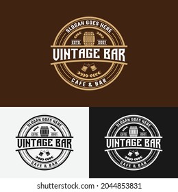 Vintage Bar Cafe Stamp Label Emblem Badge Logo Design Template. Suitable For Beer Whiskey Alchohol Rum Bar Cafe Brewery Pub Restaurant In Vintage Retro Hipster Style Logo Design.