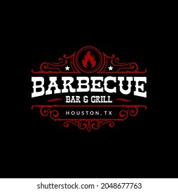 Vintage barbecue barbeque bbq smokehouse bar and grill logo design