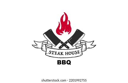 Vintage barbecue emblems. Restaurant labels, emblems, logo. Vector logo template