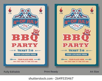 Vintage barbecue event poster set with bold typography, grilled meat illustrations, and retro color palette.
