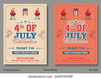 Vintage barbecue event poster set with bold typography, grilled meat illustrations, and retro color palette.