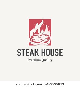 Vintage barbecue grill illustration template fresh meat logo design