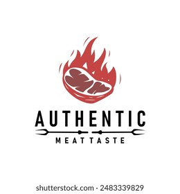 Vintage barbecue grill illustration template fresh meat logo design