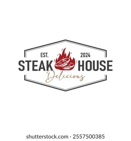 Vintage barbecue grill illustration template fresh meat logo design