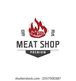 Vintage barbecue grill illustration template fresh meat logo design