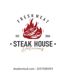 Vintage barbecue grill illustration template fresh meat logo design