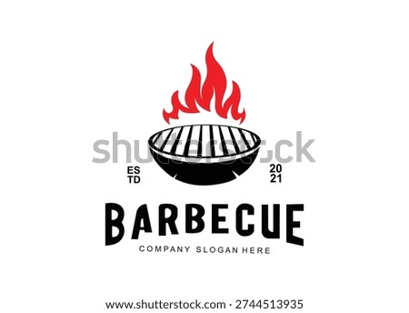 Vintage barbecue grill logo featuring fiery flames and established date. Perfect for a food business, restaurant, or catering service.