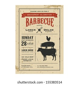 Vintage barbecue invitation card on old grunge paper