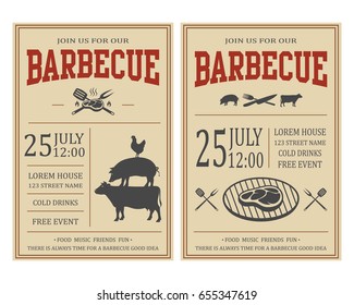 Vintage barbecue party invitation. BBQ, food flyer template.