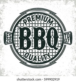 Vintage barbecue restaurant logo design,  grange print stamp, creative grill bar typography emblem, Vector