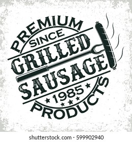 Vintage barbecue restaurant logo design,  grange print stamp, creative grill bar typography emblem, Vector