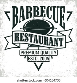 Vintage barbecue restaurant logo design,  grange print stamp, creative grill bar typography emblem, Vector