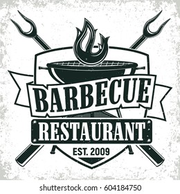 Vintage Barbecue Restaurant Logo Design,  Grange Print Stamp, Creative Grill Bar Typography Emblem, Vector