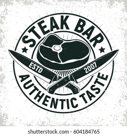 Vintage barbecue restaurant logo design,  grange print stamp, creative grill bar typography emblem, Vector