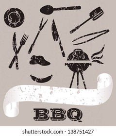 vintage barbecue vector set and scroll