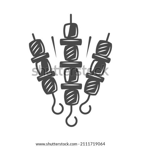 Vintage Barbeque Kebab isolated on white background. BBQ Concept. Barbecue Grill Icon. Vector illustrations
