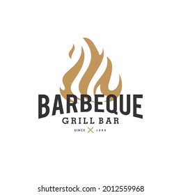 Vintage Barbeque Poster, Grill Bar BBQ Restaurant Logo With Fire And Hipster Typography In Classic Style