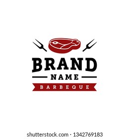 vintage barbeque steak logo design