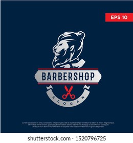 vintage barber lion logo, template icon design