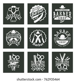 Vintage barber logo retro style typography flourishes and calligraphic barbershop objects vector illustration.