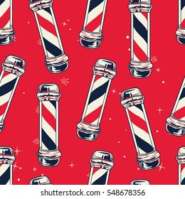 Vintage Barber pole. Seamless pattern with barber poles. Vector illustration.