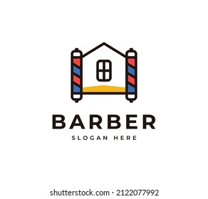 Vintage barber pole shop icon symbol vector logo design. Mustache whisker beard hairstylish shave gentlemen barbershop logo design