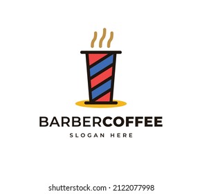 Vintage barber pole shop icon symbol vector logo design. Hot Coffee scent beverage premium logo design