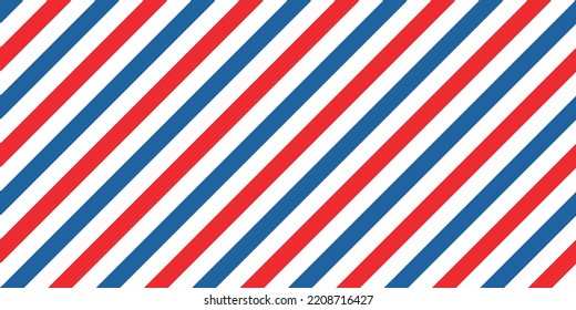 Vintage barber seamless pattern. White, blue and red diagonal lines stripe texture. Vector illustration.