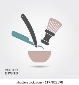 Vintage barber shaving set vector illustration. Flat icon with shadow