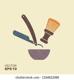 Vintage barber shaving set vector illustration. Flat icon with scuffed effect in a separate layer Vector liiustration