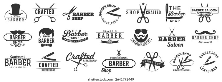 Vintage barber shop badge collection. Barber saloon retro logo collection. Set of barber shop badge logo