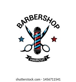 vintage barber shop emblem with scissors, badge or logo