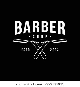 vintage barber shop logo, emblem, badge, label. Can be used to print t-shirt posters. handmade vector illustration
