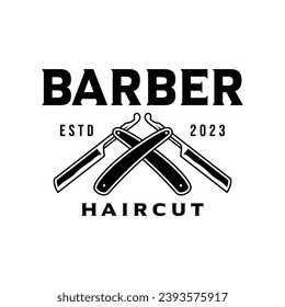 vintage barber shop logo, emblem, badge, label. Can be used to print t-shirt posters. handmade vector illustration