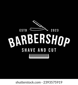 vintage barber shop logo, emblem, badge, label. Can be used to print t-shirt posters. handmade vector illustration