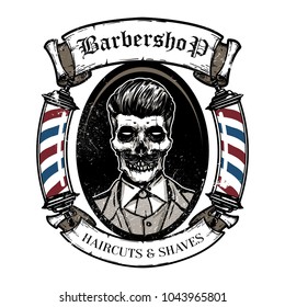 Vintage barber shop logo in hand drawing style