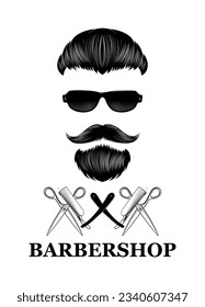 Vintage barber shop logo, label, badge, logo. A gentleman with a beard and moustache. Men's hairstyle, mustache and scissors. Vector illustration