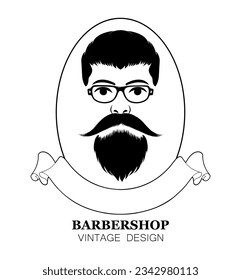 Vintage barber shop logo, label, badge, logo. A gentleman with a beard and moustache. Men's hairstyle. Vector illustration