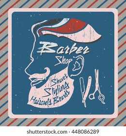 Vintage barber shop logo / label / badge isolated on abstract background