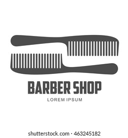 vintage barber shop logo, label, badge and design element, vector illustration isolated on white background. Combs, moustache and scissors logo for barbershops, beauty salons, hairdressers