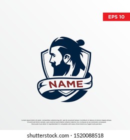 vintage barber shop logo, samurai cut style. template icon design