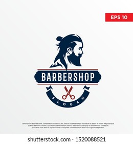 vintage barber shop logo, samurai cut style. template icon design