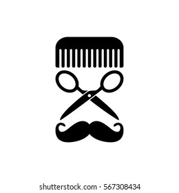 Vintage barber shop logo. A tag with a comb, scissors and mustache.
Hipster vector illustration.
