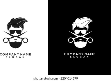 Vintage barber shop logo for your design. For Label, Badge, Sign or Advertising. Hipster Man, Hairdresser Logo. Hair Cut Logo Vector Illustration